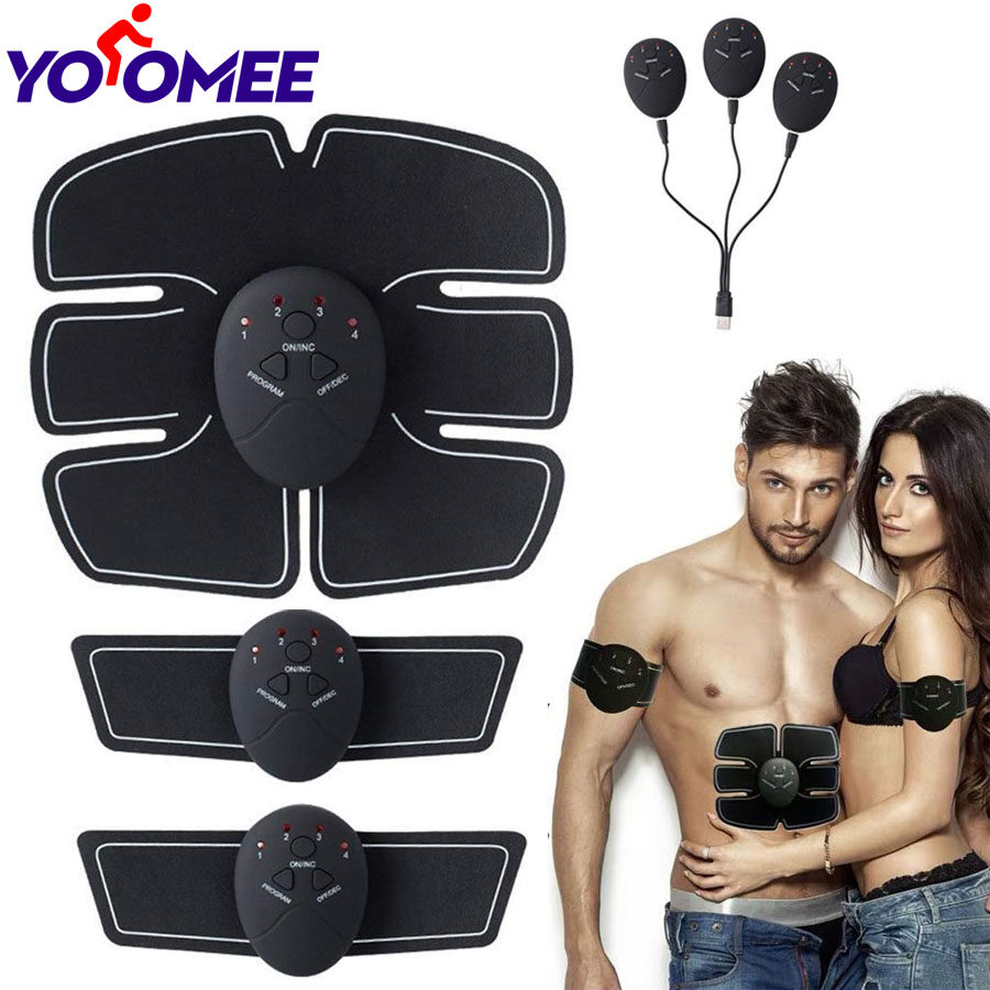 Yoomee EMS Trainer Wireless Muscle ABS Stimulator Smart Fitness Abdominal Training Device Electric Body Massager Weight Loss Stickers Fitness Training Gear for Sculpted Slim Tummy & 6 Pack Abs - Home Exercise Lazy Sports Trainer Workout Tens Cordless Mach