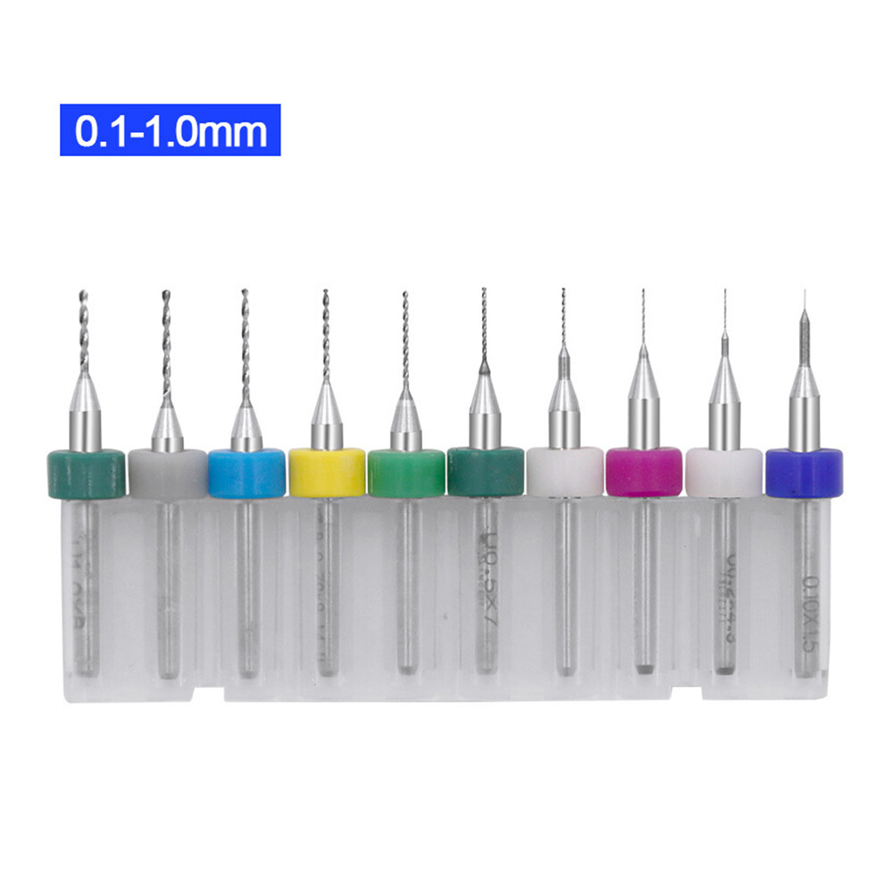 Ziqqucu 10Pcs 0.3mm to 1.2mm Mini PCB Tungsten Carbide Drill Steel for Circuit Board Printing Machine CNC Engraving Drill Bits Set