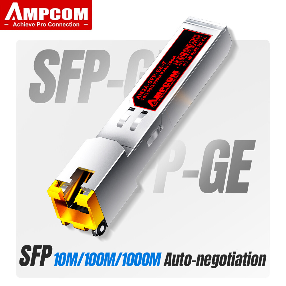 Ampcom 1.25g sfp-t to rj45 ethernet copper sfp transceiver, 850nm mmf 1000base-t sfp module for cisco h3c huawei tp-link and more