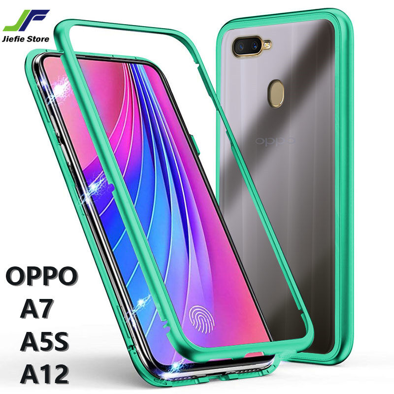 Jiefie For Oppo A7 Oppo A5s Oppo A12 Magnetic Phone Case Metal Bumper Just The Rear Tempered Glass Phone Back Cover Lazada Ph
