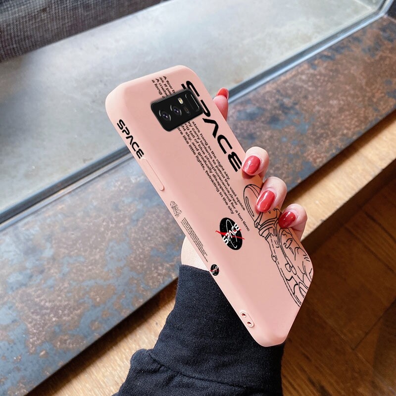 For Samsung NOTE 10 LITE NOTE 10 PLUS NOTE 20 ULTRA NOTE 8 NOTE 9 Case Cartoon Nasa Space Square Original Liquid Soft Silicone Edge Pattern Case Full Cover Camera Protection Cases Back Phone Casing Softcase For Girls
