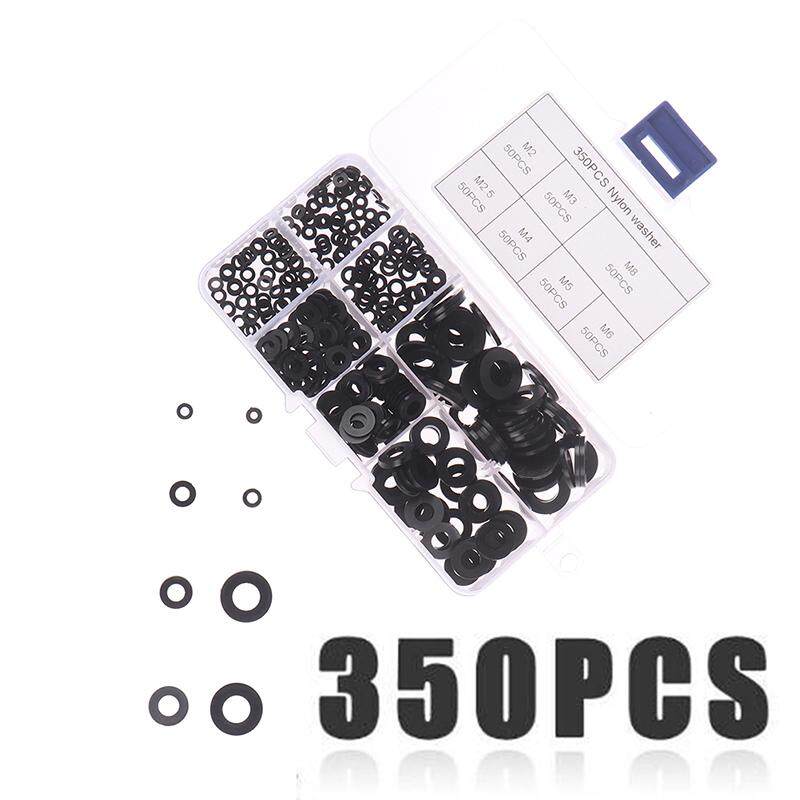 350Pcs Set 7 Sizes Black Nylon Flat Washer Assortment Kit M2//M2.5//M3//M4//M5//M6//M8