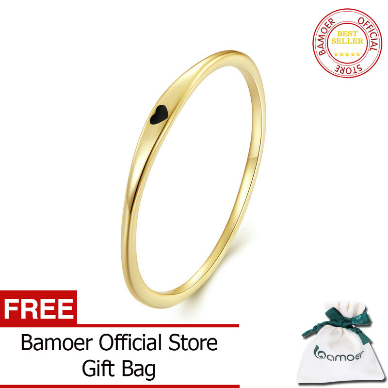 BAMOER 925 Sterling Silver Round Circle Pure Finger Ring Simple Heart Engrave Rings for Women Wedding Engagement Jewelry SCR468