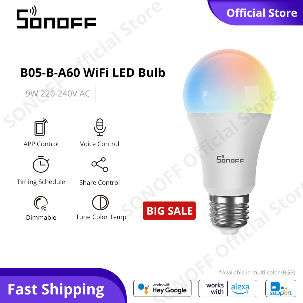 SONOFF B05-B-A60หลอดไฟ WiFi อัจฉริยะ E27ไร้สายหลอดไฟ LED อัจฉริยะ Multicolor หลอดไฟสลัว EWeLink APP Voice Control หลอดไฟ,AC 220-240V 9W