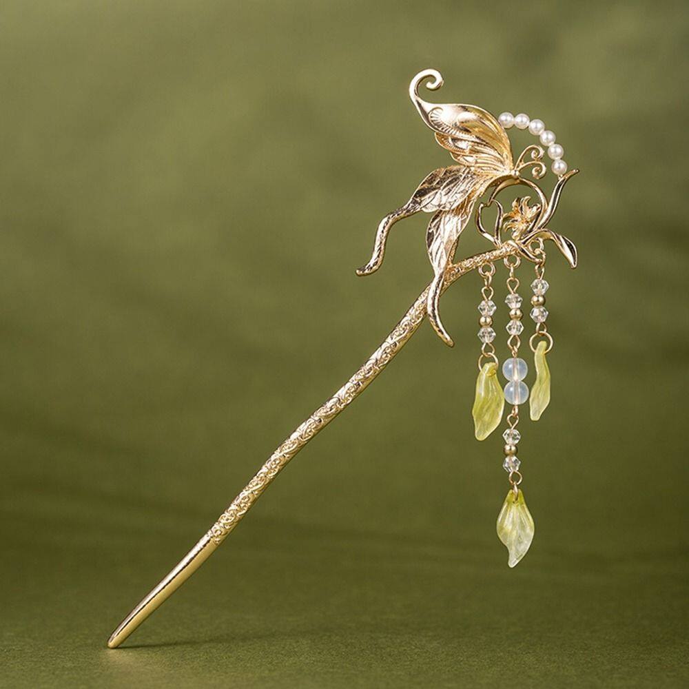 BSI7LL5Z Women Hair Jewelry Flower Chinese Long Crystal Fashion Hanfu Hair Stick Headwear Sets Earrings Hair Comb