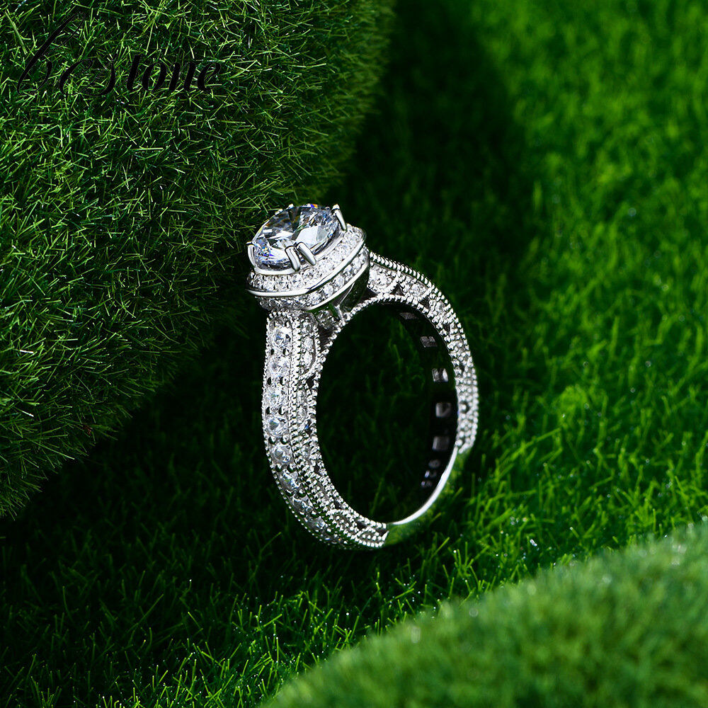 Bestone S925 Silver Plated Pt950 Platinum Diamond Ring 7mm High Carbon Diamond Eight Hearts and Eight Arrows Ring
