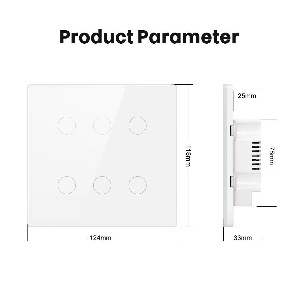 AVATTO Tuya Smart Switch,AC 110-220V Brazil 4X4 Touch Panel 4/6 Gang Light Switch,APP Control Work With Alexa,Google Home