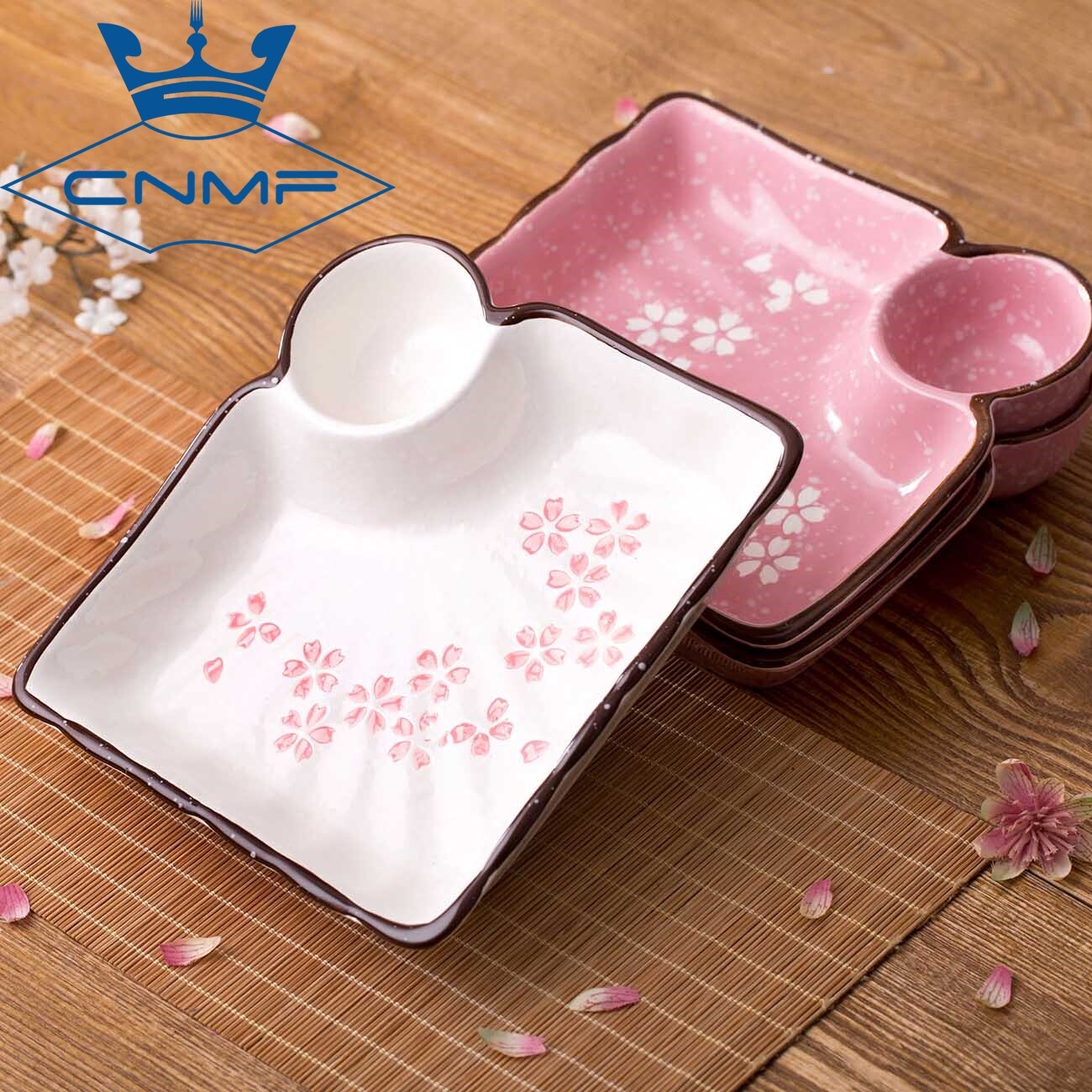 CNMF Household Dish Square Large Ceramic Dumpling Plate Vinegar Dish Grid Tray
