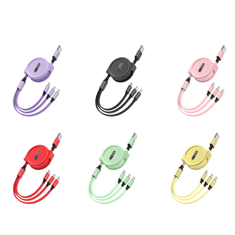 VAORLO Cáp Sạc 3 Trong 1 Có Thể Thu Vào Cho Android Iphone Type-C Điện Thoại Di Động Dây Sạc USB Di Động Đa Năng Cáp Sạc Nhanh
