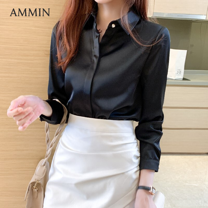 AMMIN new simple pure color chiffon shirt women's long-sleeved chiffon top casual office professional shirt