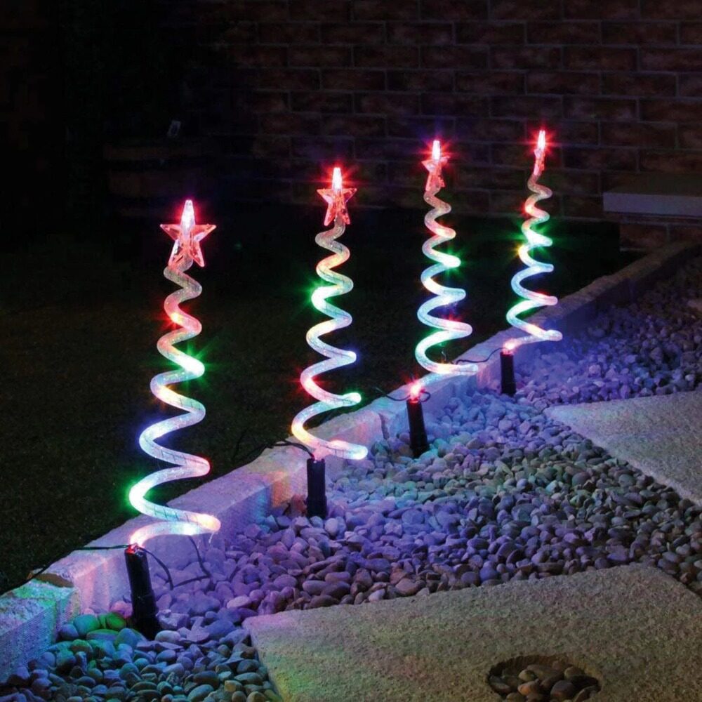 solar spiral christmas trees yard stakes