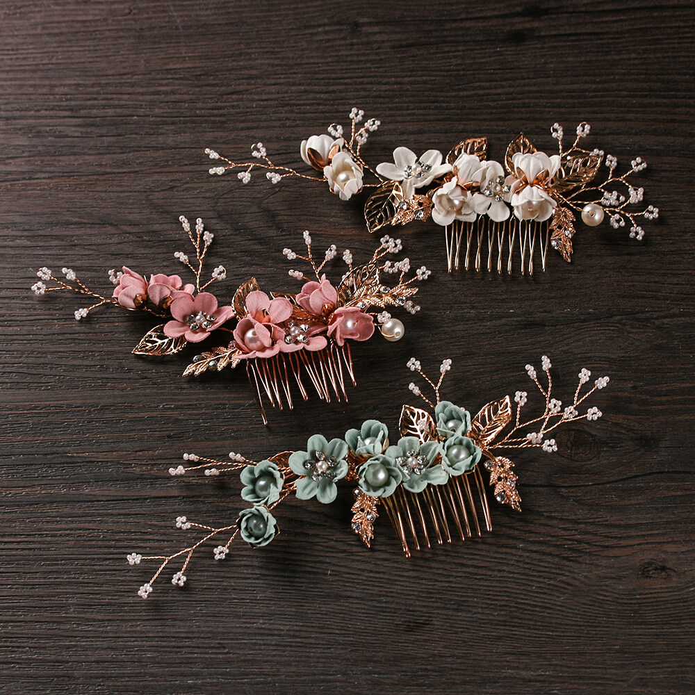 Bride Hair Jewelry Flower Hair Pin Leaves Tiara Bridal Clips Hair Combs