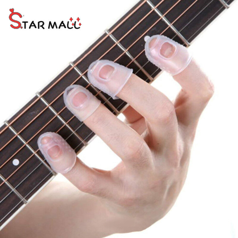 5pcs Finger Cover Anti-slip Silicone Fingertip Protectors Relief Play Pain Gloves for Ukulele Electric Acoustic Guitar Stringed Musical Instrument