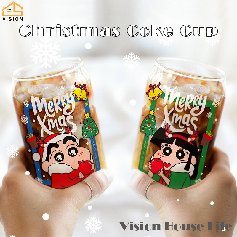 Vision Christmas Cup Cartoon Glass Lovers Cup Milk Box Cup Straw Cup Household Milk Cup Christmas Gift