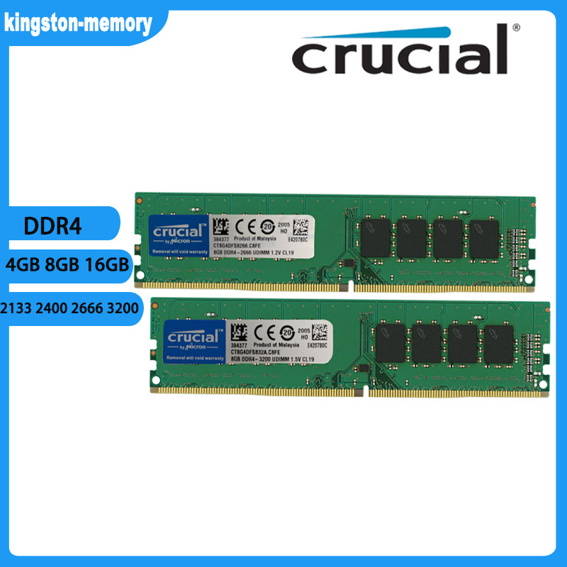 thumbnail image 2 of Crucial DDR4 Desktop RAM – 4GB 8GB 16GB – 2133 2400 2666 3200MHz – DIMM 288-pin Unbuffered 2 of 3