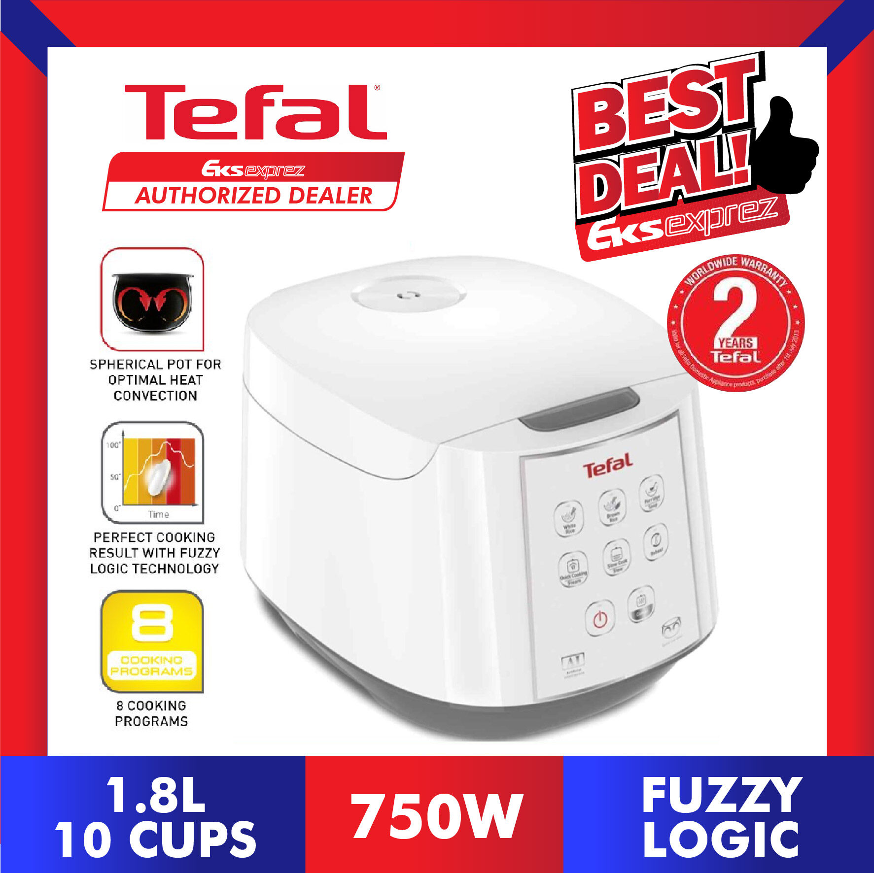 Tefal Rice Cooker RK7321 1.8L (10 Cups) Fuzzy Logic Rice Cooker