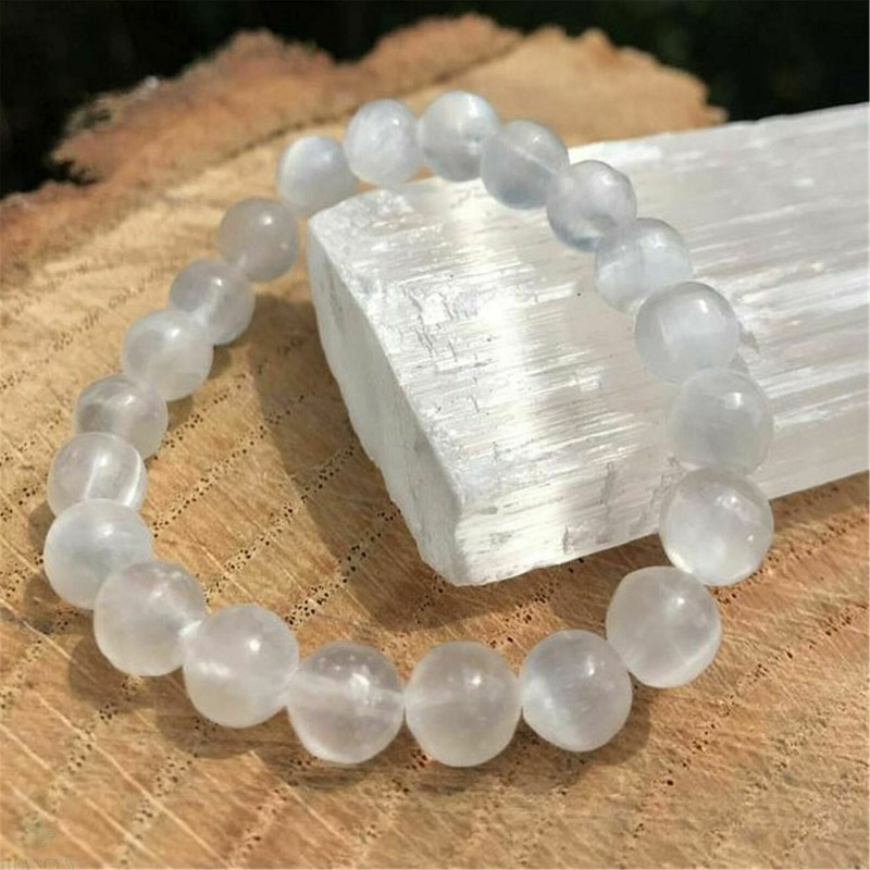 8mm Natural Selenite Handmade Mala Bracelet Spirituality Chakas Cuff Pray White