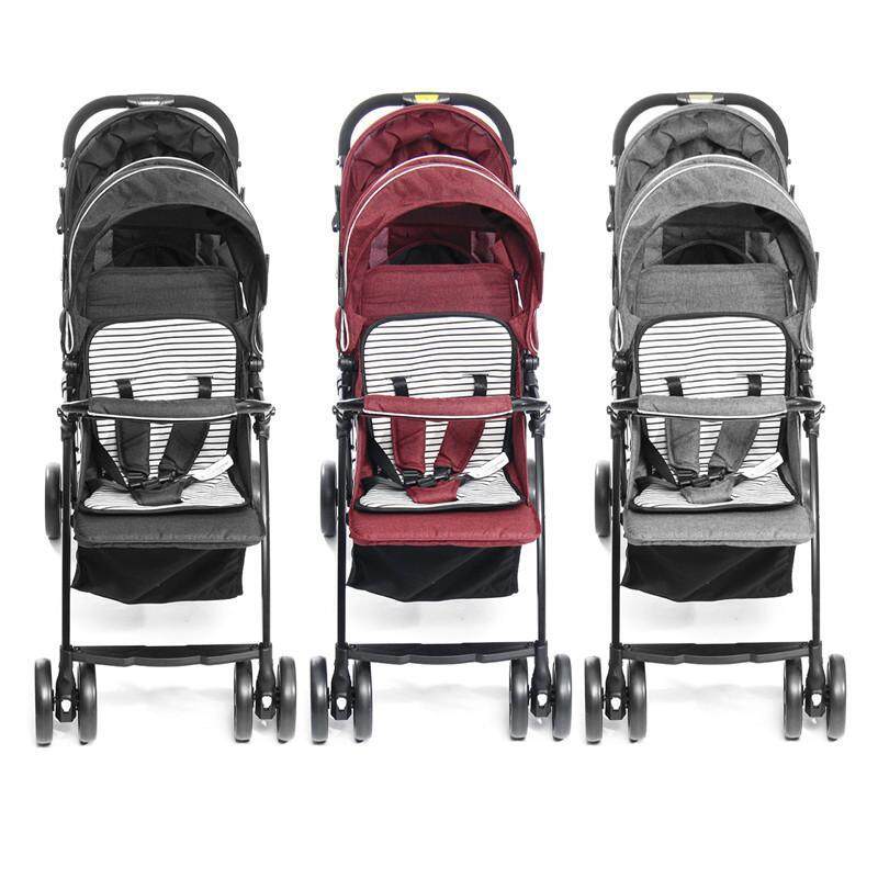 【New Arrival】(GREY/RED/BLACK-2 in 1) Comfortable Double Seat Twin Baby Child Front And Back Tandem Compact Stroller-With large storage basket, sun canopy and foldable back seat Singapore