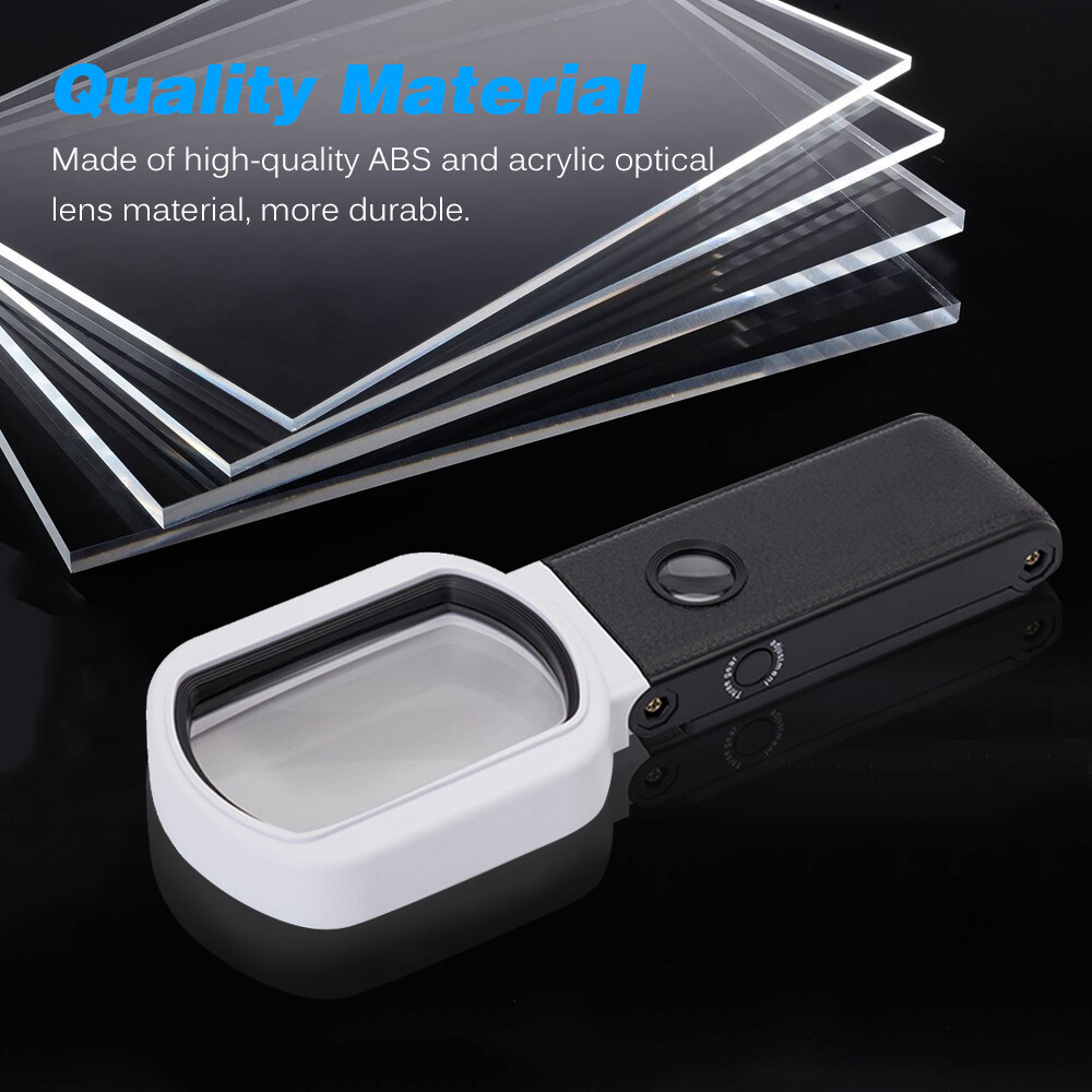 Kính Lúp Cầm Tay Cảm Biến Thông Minh Kính Lúp Đa Năng 10X/25X Có Thể Điều Chỉnh Độ Phóng Đại Có Thể Gập Lại Gương Đọc Sách Vuông Với 6 Đèn LED 2 Đèn UV
