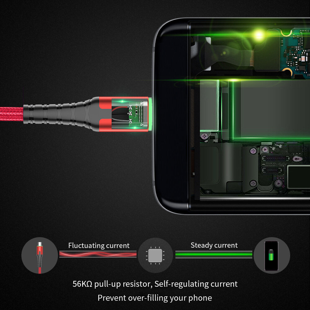 Essager Cáp USB Type-C LED Dây Dữ Liệu Sạc Nhanh Cáp Sạc USB Type-C Cho Samsung Xiaomi LG Mobile Dây Dữ Liệu Sạc 0.5M/1M/2M