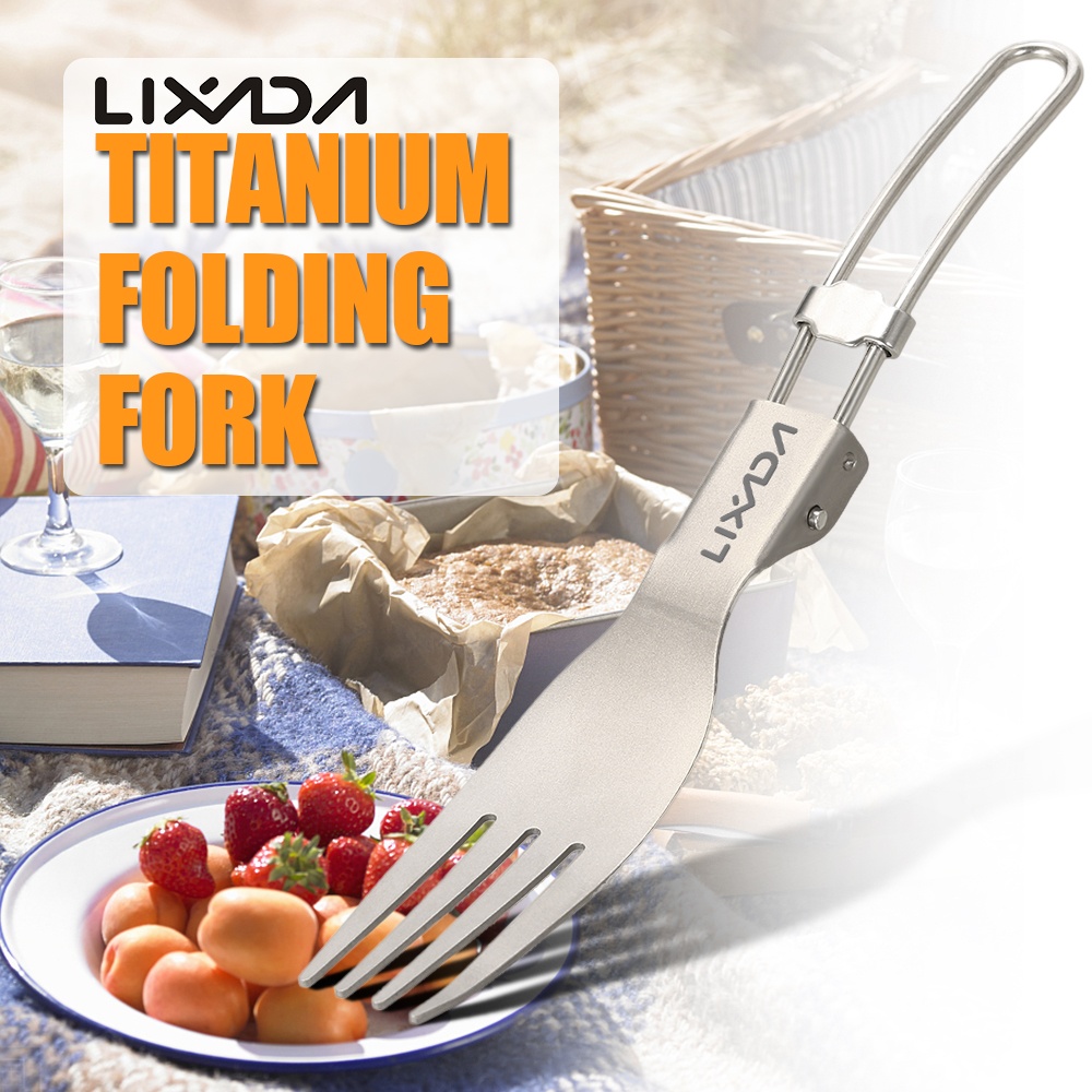 Lixada Nĩa Gấp Bằng Titan Nĩa Trái Cây Ăn Tối Di Động Ngoài Trời Siêu Nhẹ Bộ Đồ Ăn Để Cắm Trại Ba Lô