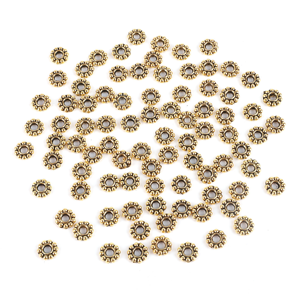 50pcs/Bag 6*2mm Tibetan Metal Beads Antique Gold Rhodium Flower Shape Loose Spacer Beads for Jewelry Making DIY Bracelet Charms