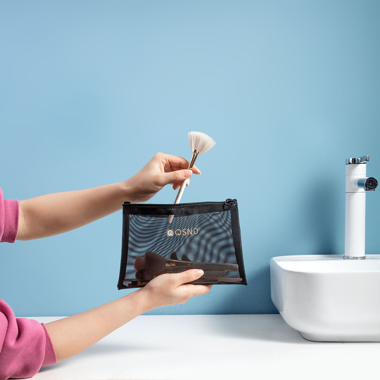 Homenhome Túi Đựng Đồ Trang Điểm Lưới Nylon Trong Suốt Dung Tích Lớn