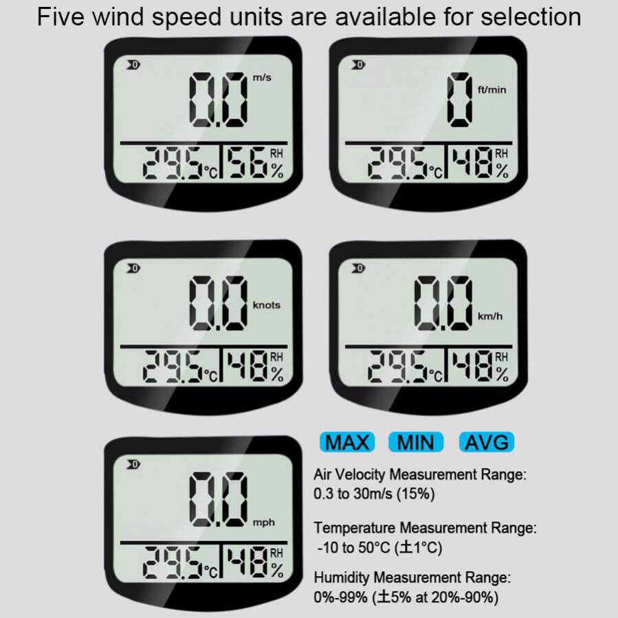 3 In 1 Digital Anemometer Handheld Wind Speed Meter with Temperature and Humidity