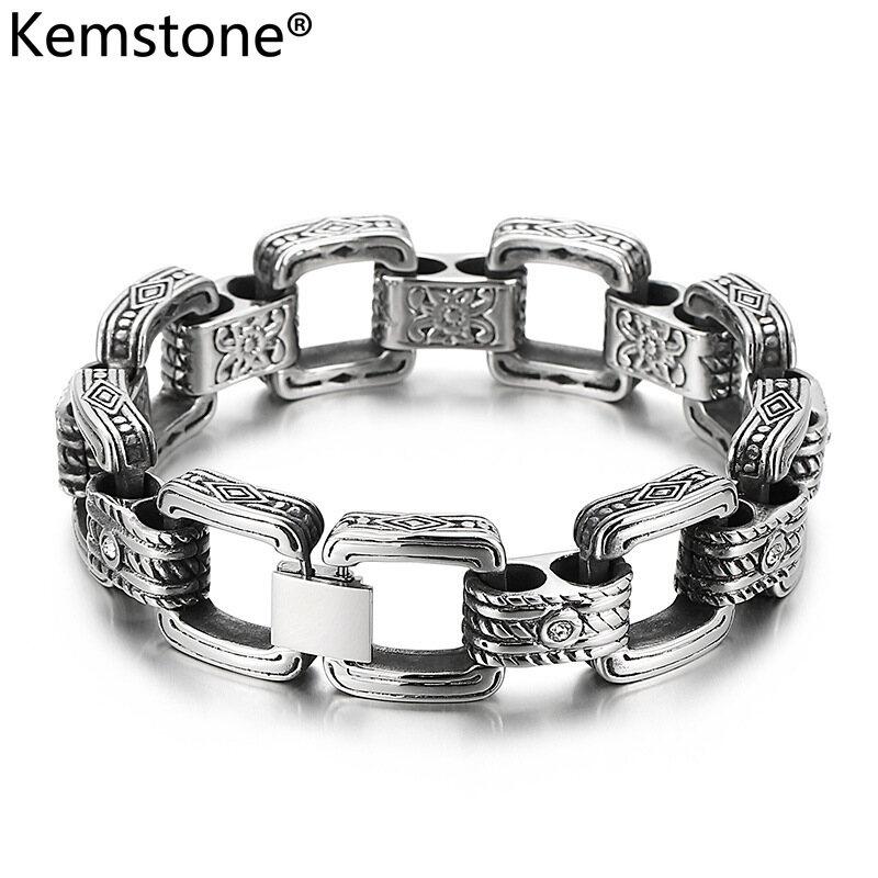 Kemstone 316 Stainless Steel Retro Pattern Men's Punk Style Bracelet Jewelry
