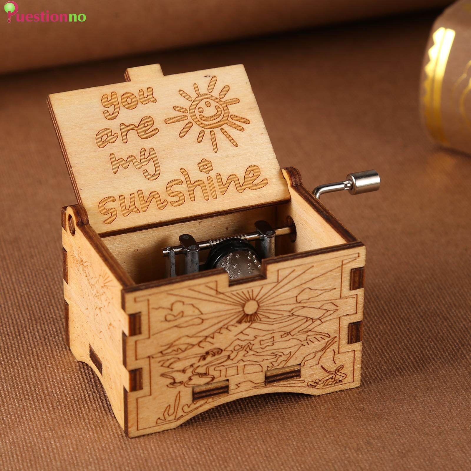 Valentine Wooden Music Box, Hand Crank Engraved Musical Box, Gifts for