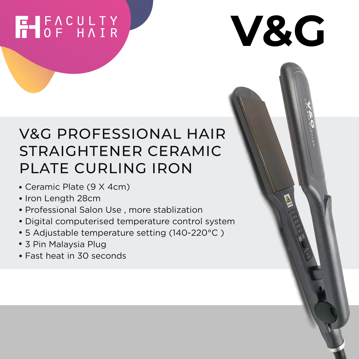 V&G Professional Hair Straightener Ceramic Plate Curling Iron Anti