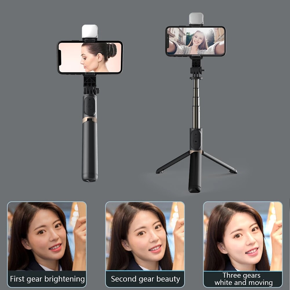 Zeallion Bluetooth Selfie Stick Foldable Mini Tripod Extendable Monopod With Remote Shutter And Fill Light Mobile Phone Selfie Artifact Universal for IOS Android
