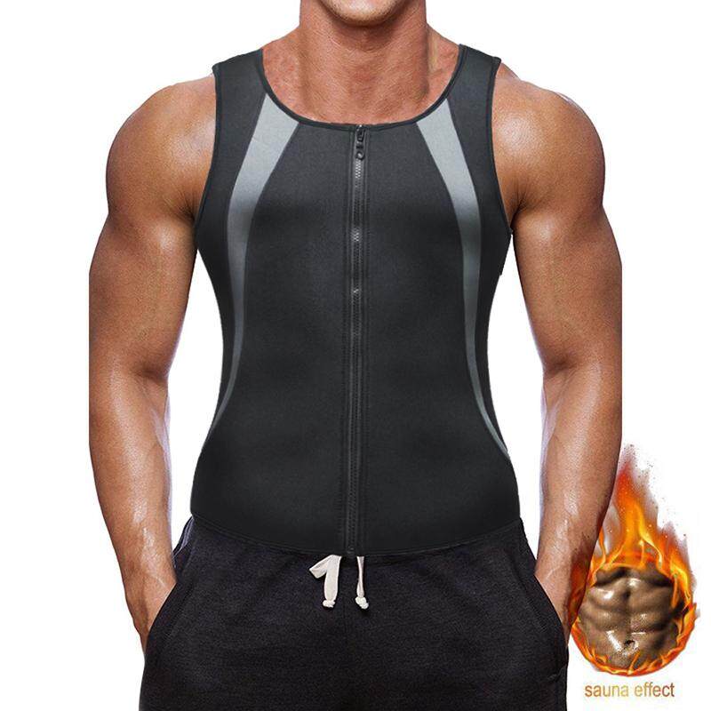 Mens Waist Trainer Gym Sauna Sweat Suit Zipper Sports Shirt Body Shaper Vest CA