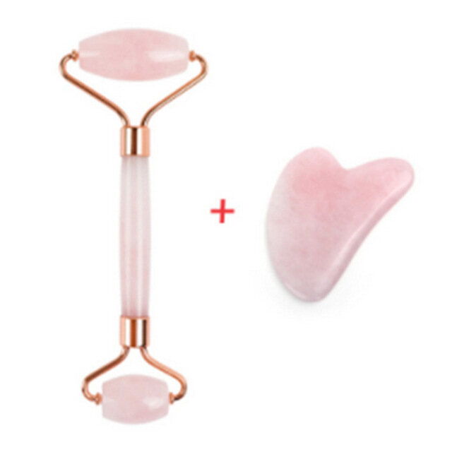 Natural Stone Rose Quartz Facial Roller Gua Sha Scraper Set Face Lift Wrinkle Removal Jade Roller Facial Massager for Back Neck