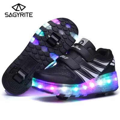 SAGYRITE Children Two Wheels Luminous Glowing Sneakers Led Light Roller Skate Shoes Kids Led Shoes for Boys and Girls
