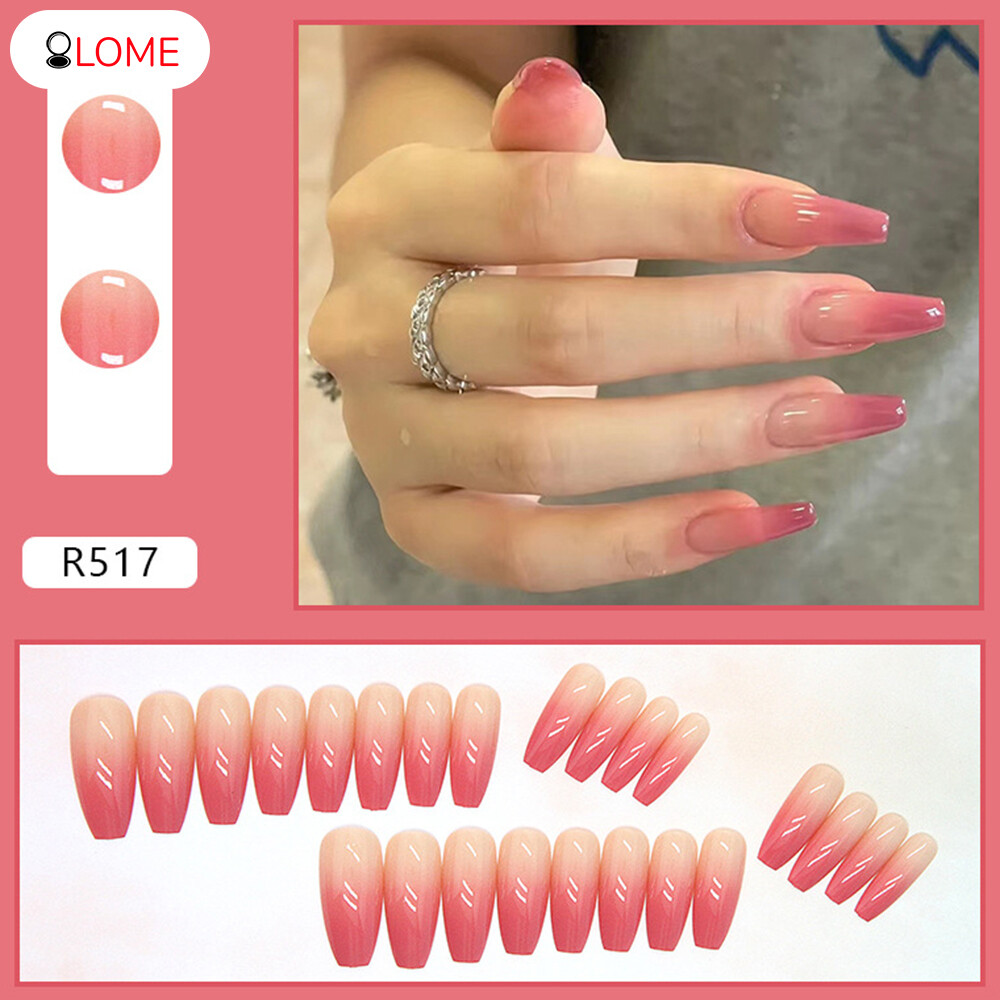 OLOME Long Coffin Press on Nails 24 pcs Full Cover Acrylic False Nails Medium long Ballerina False Press on Nails