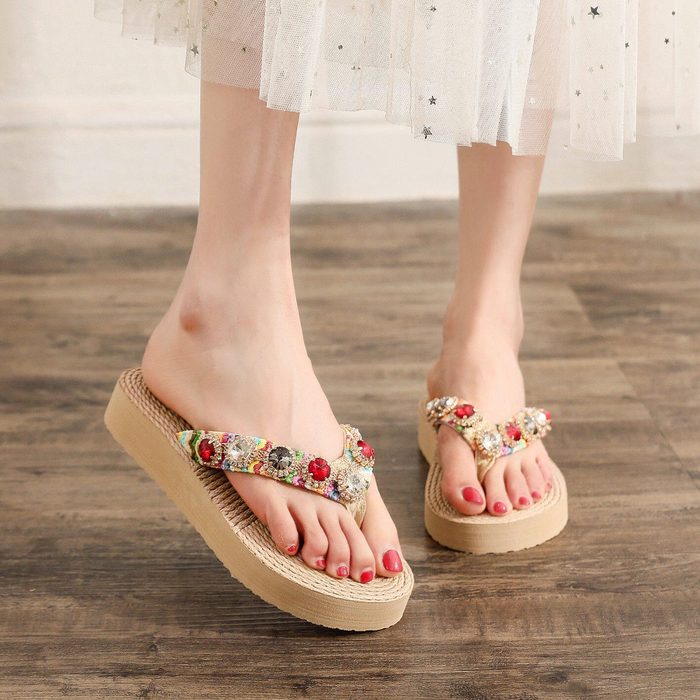 Sandal for Ladies Korean with Wedge Platform Sandals Wedge Sandals Korean Wedge Fashion Wedge Sandals for Women New High Heeled Thick Bottom Slippers Wedge Heels for Women Chunky Sandals for Women 052116