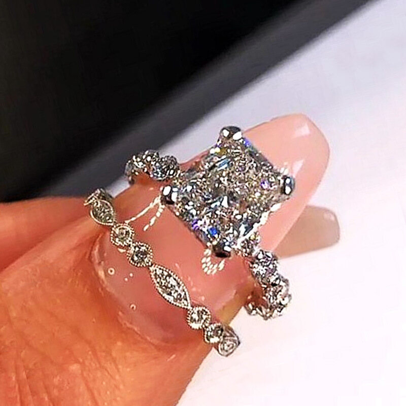 Two pieces of new sets of fashion, high -end full diamonds, stones ring ring