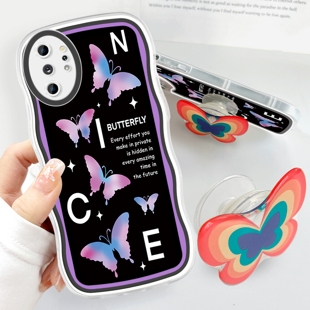 PMP Casing Case For Samsung Galaxy Note 10 Note 10 Plus Note 10 Plus 5G Note 20 Note 20 Ultra (With Free Holder) Fashion Soft Wavy Phone Case Beautiful Butterfly Cartoon Shockproof Cellphone Casing Full Cover Camera Protection