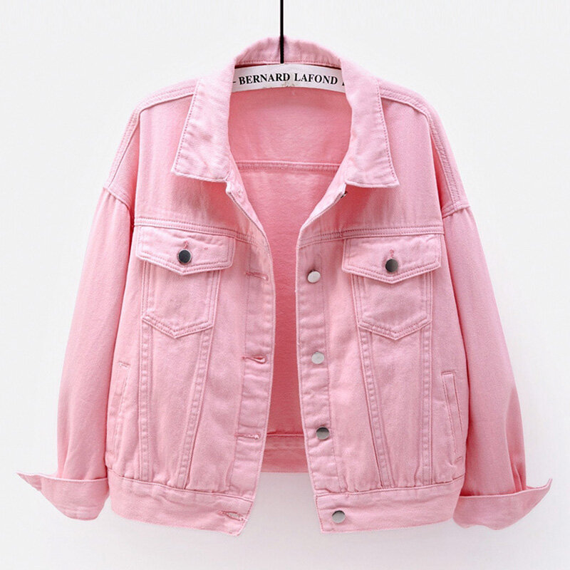 Autumn Denim Jacket women Long-sleeve Short Loose Woman Jeans Jacket Student Denim Coat Candy color Casual Female Tops