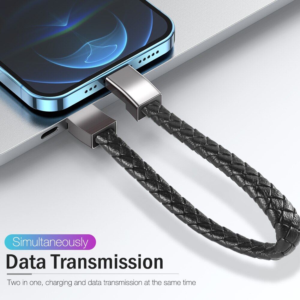 Short USB Data Cable For iPhone 13 14 12 11 Pro Max X Leather Bracelet Charger Cable for Micro USB Type C Portable Fast Charging USB Cord Wire, Data Transfer.