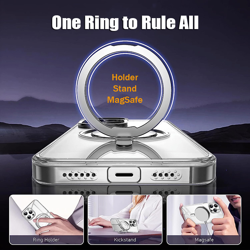 CrashStar 360° Rotatable MagSafe Ring Stand Matte Hard Shockproof Phone Case For iPhone 15 14 Pro Max Plus 13 12 11 Pro Max Wireless Charging Phone Casing Translucent Skin-friendly Phone Cover Shell