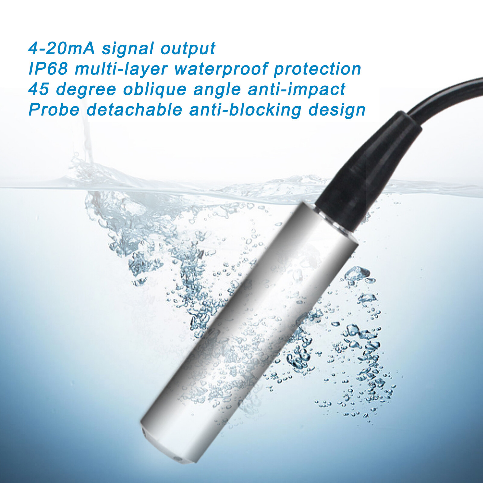 YB‑2J‑F Liquid Level Transmitter 5m Cable Water Level Sensor Detector 12‑32VDC 4‑20mA