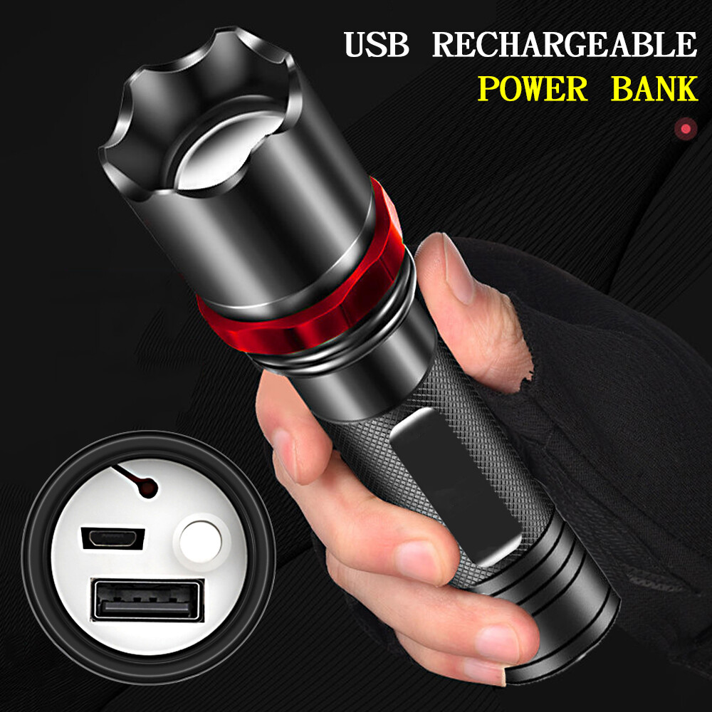 [In stock] Virwir Portable LED Flashlight T6 Light Beads 3 Lighting Modes Flashlight Bicycle Light Camp Torch Use Built-in Battery Be Power Bank