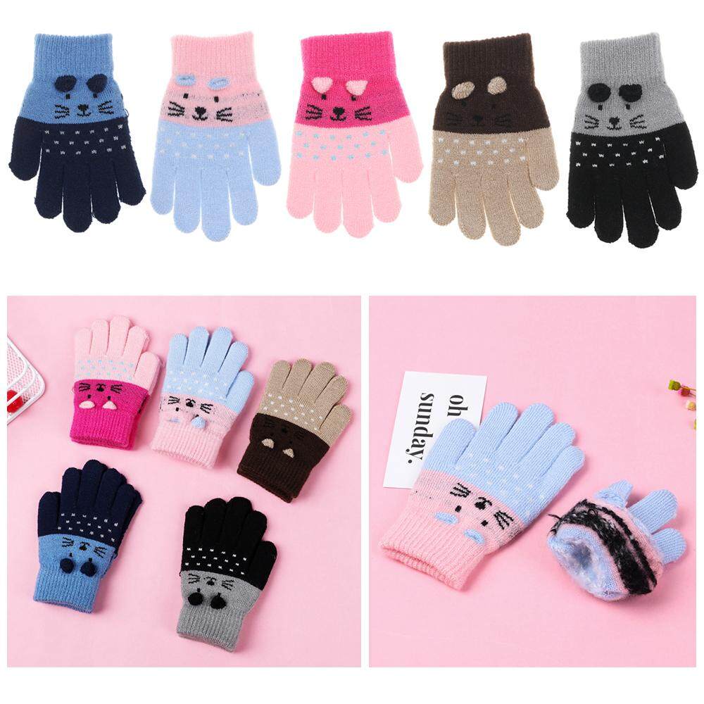 Cute Kids Baby Gloves Winter Knit Mittens Thick Warm Children Full Finger Gloves