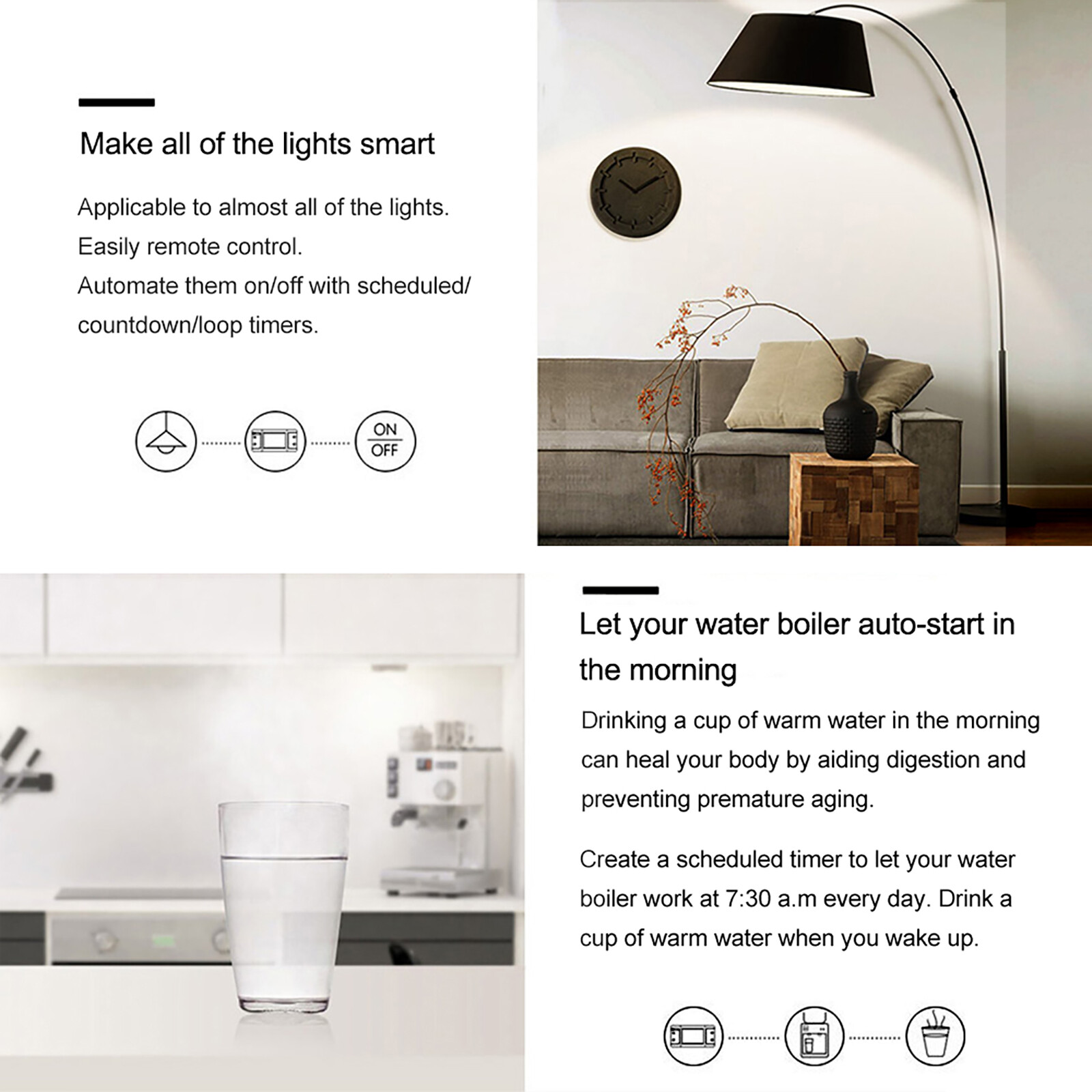 Tuya WiFi Smart Switch 10A/2200W Wireless Remote Switch Timer APP Control Universal Smart Home Automation Module Voice Control Compatible with Amazon Alexa & for Google Home for Electric Appliances