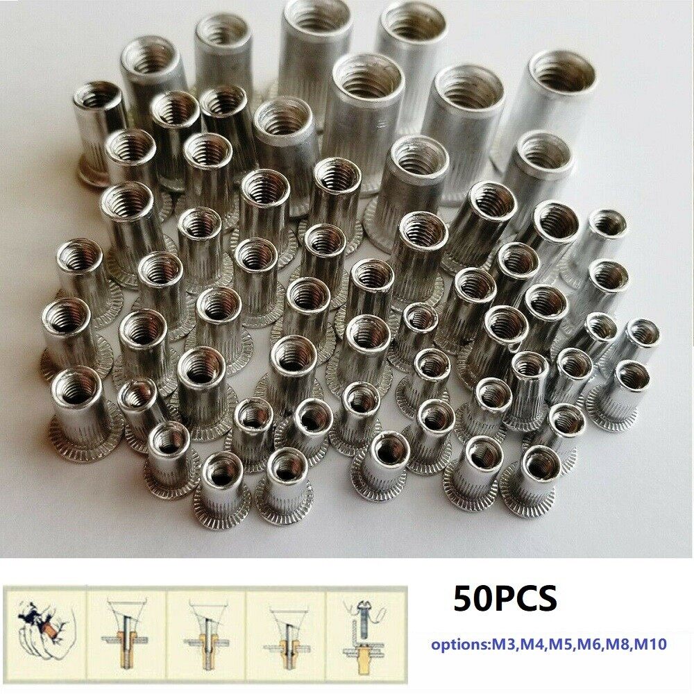 50Pcs M6-M10 Thread-Stainless Steel Flat Head Rivet Nut-Insert Nutsert Pack