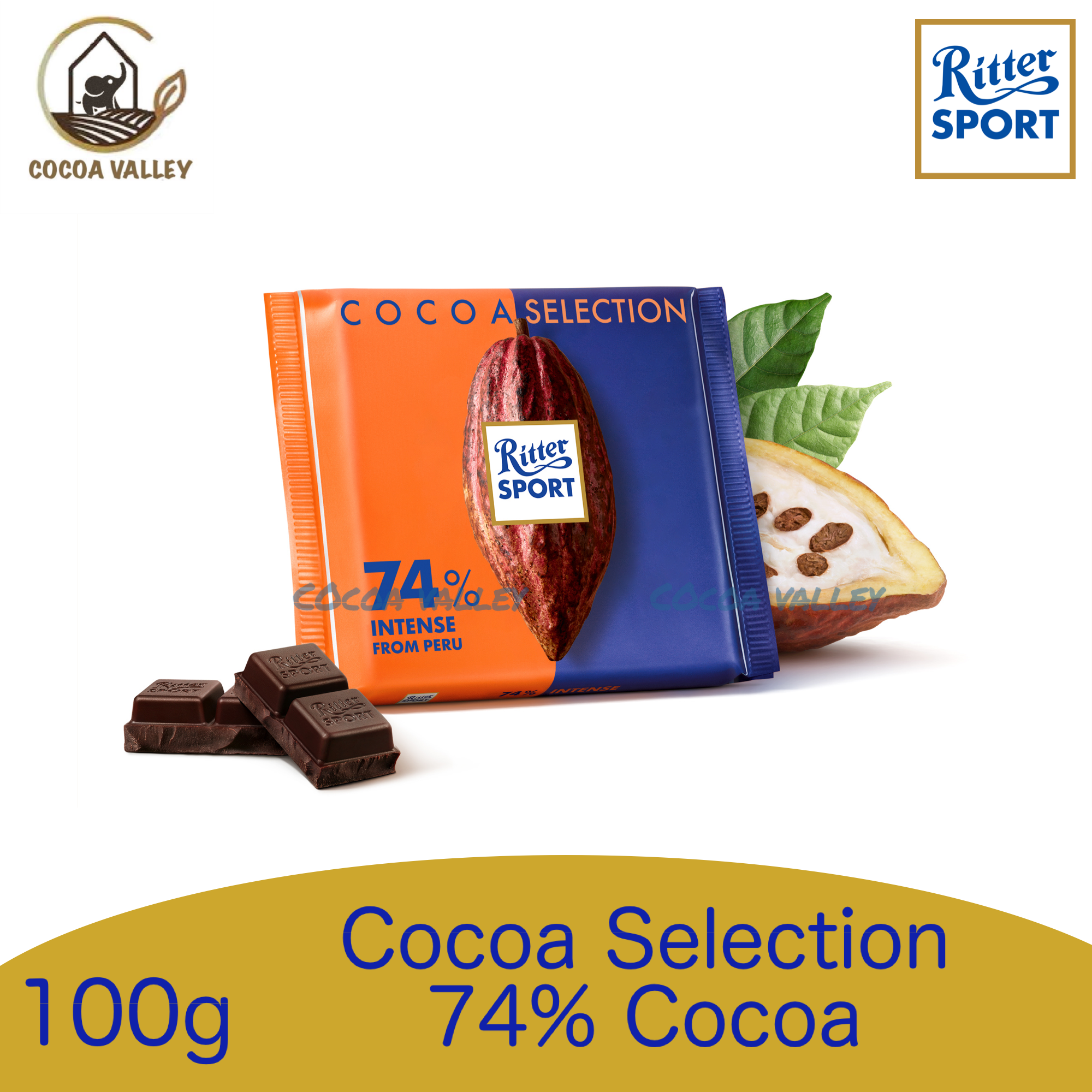 Ritter Sport 74 Intense Dark Chocolate Peru Cocoa 100g Made In Germany Lazada