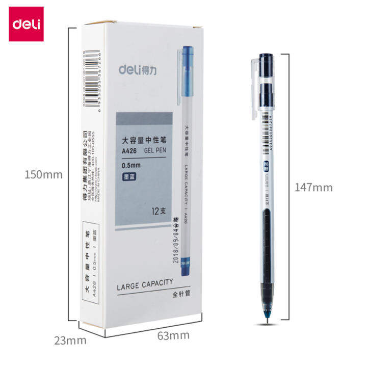 Deli 0.5mm Gel Pen Large Ink Capacity Exam Pens 12pcs/set Black/Blue/Red/Dark Blue Ink Writing Pens With Clip Cap Smooth Writing Comfortable…