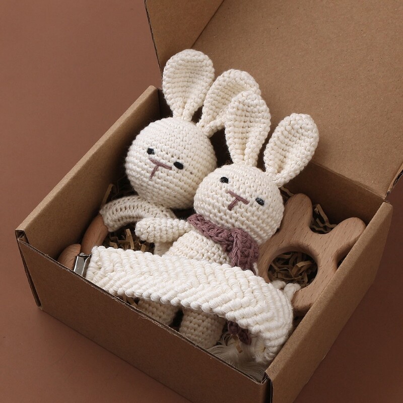 【HOT SALE】Pacifier Clip Set, Dây Chuyền Núm Vú Giả Bện Bằng Gỗ Hình Thỏ Với Teether, Sồi Bé Núm Vú Phụ Kiện Trắng